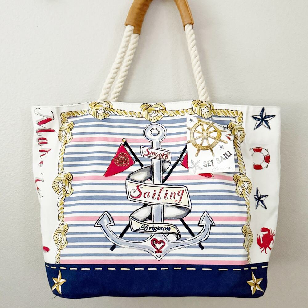 BRIGHTON | "Sail into summer" Nautical Anchor Sailing Rope Tote Beach Bag | XL - Picture 2 of 9
